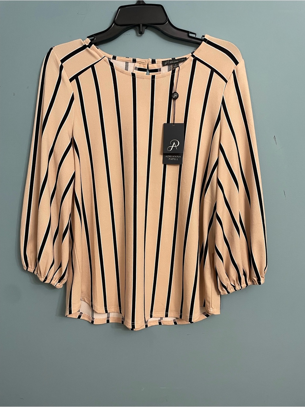 Adrianna Papell Beige Blouse with Black Vertical Stripes